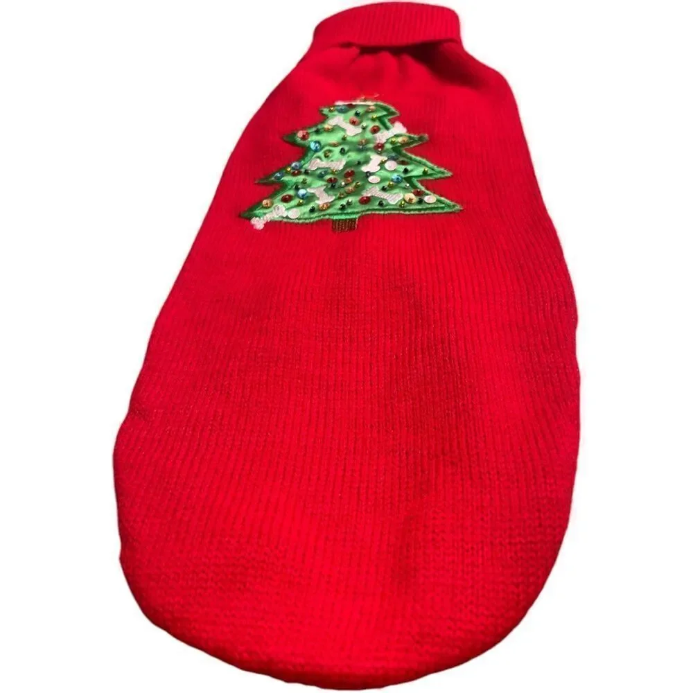 Red Christmas Tree Knit Dog Sweater